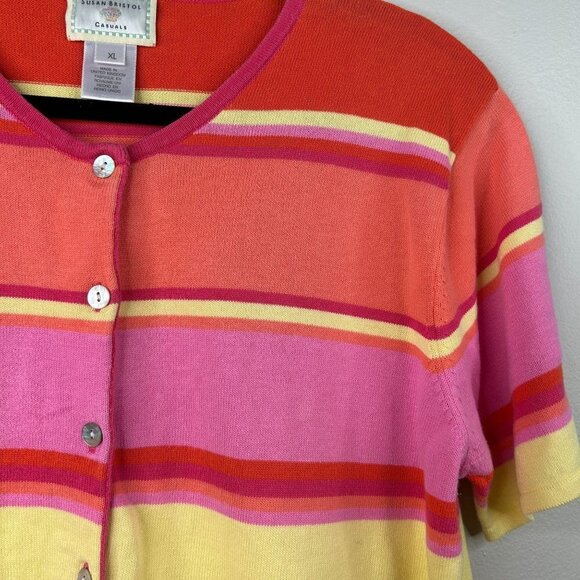 Susan Bristol Casuals orange and pink striped y2k button down size XL - Picture 2 of 6